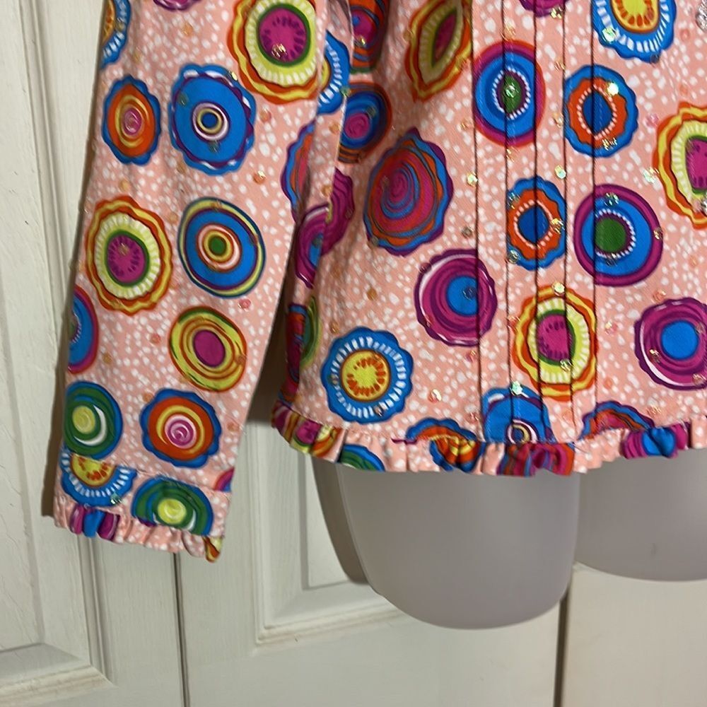 Redd Jeans Vibrant Sequin Pink Denim Jacket Large Circle Pattern 10 - Picture 6 of 16